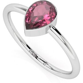Natural Pink Tourmaline Stackable Ring for Women in Sterling Silver, October Birthstone Jewelry Gifts for Her Birthday, Anniversary, Christmas (Round, Oval, Pear)