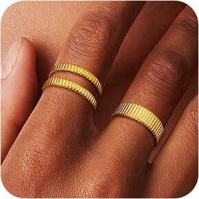 Gold Rings for Women, Stackable 14K Gold Plated Rings Set for Women Non Tarnish Stacking Simple Band Ring Cute Trendy Rings Fashion Jewelry for Women Size 6-10