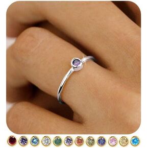 Birthstone Rings for Women Teen Girls Non Tarnish 14K Gold Plated Sterling Silver Stackable Birthday Gifts for Mom Dainty Emerald Green Blue CZ Gemstone Ring for Mothers Daughter Bridesmaid Gifts Jewelry