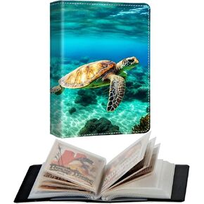 Photo Album 4x6" 120 Photos Pockets PU Leather Cover Photo Albums with Inner Transparent Pockets and Elastic Band Design for Family Anniversary Wedding Baby Pets,Sea Turtle
