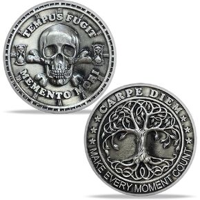 Memento Mori Memento Vivere Coin Skull and Tree of Life Stoic for Reminder (1 Pcs)
