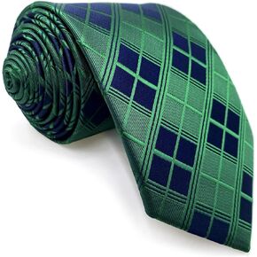 S&W SHLAX&WING Neckties for Men Green Navy Checkered Satin Tie for Wedding Party