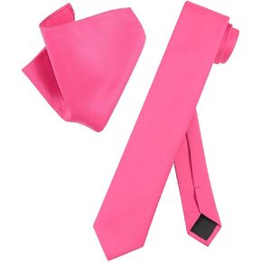 Vesuvio Napoli HOT PINK FUCHSIA Skinny 2.5" NeckTie Handkerchief Neck Tie Set