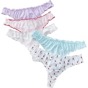GORGLITTER Women's 5 Pack Cute Underwear Ruffle Panties Low Rise Thong Set