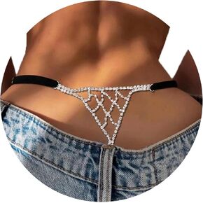 Women’s Sexy Mesh Rhinestone Thong Panties Rave Crystal G String Underwear Waist Chain Belt Body Jewelries