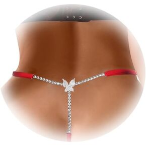 Rhinestone Butterfly Chain Thong Panties Jewelry Stretch Crystal G String Bikini Red Panties Underwear Jewelry for Women