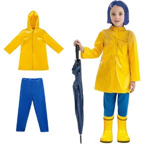 Coraline Costume Kids Yellow Raincoat and Blue Pants Costume Set Halloween Cosplay Accessories Merchandise