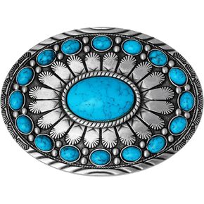 HAQUIL Vintage Oval Turquoise Belt Buckle, Stone Belt Buckle for Ladies, Turquoise Bead Turquoise Design Belt Buckle