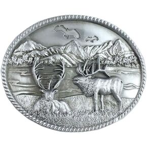 JEAN'S FRIEND Antique Brushed Silver Deer Western Wildlife Oval Belt Buckle also Stock in the US