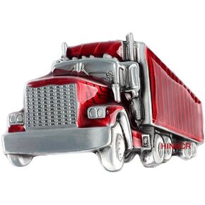 Trucker Belt Buckle Western Cowboy Style Red Metal Punk Fashion Accessory for Men (Truck)