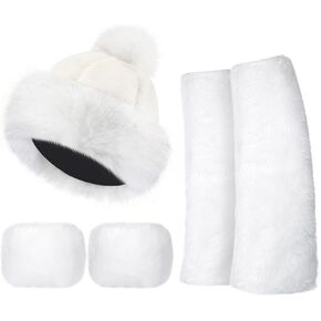 3 Pieces Faux Fur Hat Set Russian Hat Fluffy Hat Furry Wrist Cuff Leg Warmers Boot Cuff Accessories for Women White