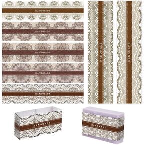 PH PandaHall 9 Styles Lace Wrap Paper Tape, 90PCS Vintage Band Label Vertical Soap Paper Tag Crafts Wrapper Sleeves for Homemade Soap Bar Packaging Soap Business, 8.5x1.9 Inch