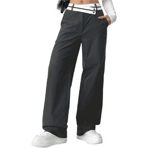 Floerns Women's Asymmetric Waist Zipper Trousers Straight Leg Pants with Pockets