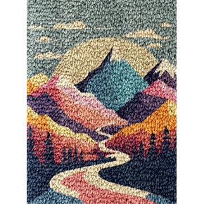 Landscape of Sunset Mountain Tree Latch Hook Rug Kit for Adults DIY Carpet Cushion with Printed Canvas Crochet Yarn Craft Hook and Latch Tapestry for Home Decor Pets Warm Pads 60x40cm(1)