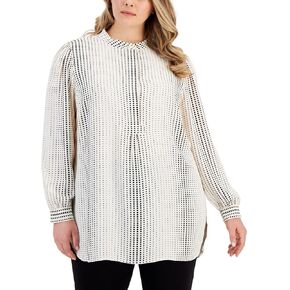 Anne Klein Women's Plus Size Prtd Popover Tunic Wht/Anne Blk