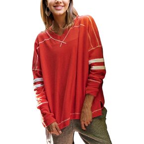 Gozoloma Women's Oversized Long Sleeve Tee Shirt Tshirt Pull-on Basic V Neck T Shirt Blouse Tunic Top with Thumbholes