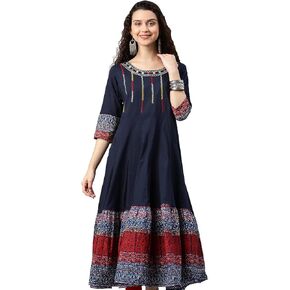 Yash Gallery Women's Cotton Embroidered Anarkali Kurtis