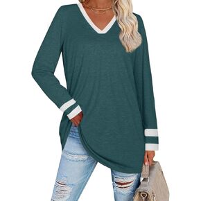 Women Oversized T Shirts Striped Colorblock Tees Long Sleeve Fall Tunics Tops for Leggings 2024 Cute Jersey Outfits