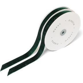 Green Velvet Ribbon for Christmas Holiday Gift Wrapping, 7/8" x 20 Yards, 40 Yards Total (2 Pack)