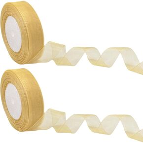 3/4 inch 100 Yards Sheer Organza Ribbon Chiffon Ribbon for Gift Wrapping Mother's Day Wedding Bouquet Crafts(Gold)
