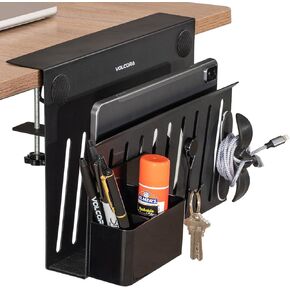 Volcora Desk Side Storage, Under Desk Laptop Holder, No Drill Desk Organizer with Magnetic Pen Box, Cable Clamp, Hanging Desk Organizer, Laptop Desk Mount File Holder for Office and Home, 1 Tier White