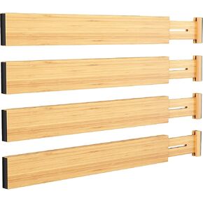 BAMEOS 4" High Drawer Dividers Bamboo Separators Organization Expandable Organizers for Kitchen Bedroom Bathroom Dresser Office 4-pack