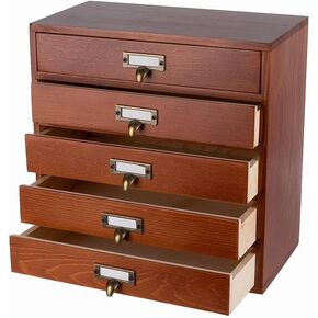 Desktop Drawers Organizer Card Catalog Drawer Card Cabinet Small Wooden Drawers Vintage Wooden Box with Drawers Rustic Desk Organizers and Accessories Library Card Catalog Cabinet (S-BROWN)
