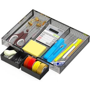 Simple Houseware Desk Drawer Organizer Tray w/ 2 Storage Bins, Black