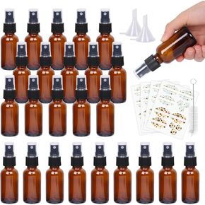 EkkoVla 24 Pack 4 oz Amber Spray Bottles with Fine Mist Sprayer, 120 ml Glass Travel Bottles for Cosmetic Essential Oils Cleaning Solutions Perfumes and Liquids