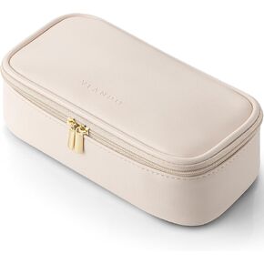 Vlando Travel Makeup Bag,Small Travel Makeup Organizer Bag for Women Portable Make up Cosmetic Bag, Wedding Gift Birthday Gift for Women Girls Purse-Apricot White