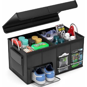 Car Trunk Organizer with Lid - Collapsible Multi Compartment Car Organizer - Multiple Pockets, Multi-purpose Travel Accessory - Anti-slip & Leak-proof Fits any Car, SUV, Minivan