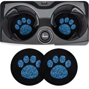 AUCELI 2 Pack Car Cup Holder Coasters, 2.75In Bling Glitter Rhinestone Paw Print Cup Coaster, Rubber Non-Slip Insert Auto Drink Mat, Universal Car Interior Accessories for SUV, Truck, RV (Purple) in Kuwait