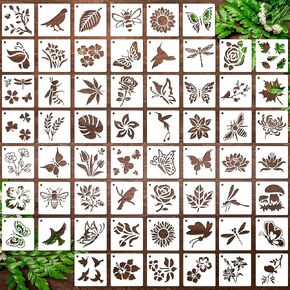 60pcs 3 Inch Small Flower Stencils for Painting, Reusable Plant and Animal Stencils, Fall Stencils for Spray Painting on Wood, Wall, Butterfly, Bird, Nature Themed DIY Craft Stencils