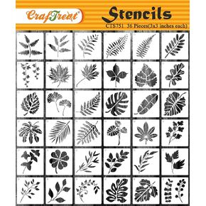 CrafTreat Reusable 36 Pieces Leaf Stencils for Painting (3x3), Elegant Plant Stencils for Painting on Wood, Wall, Furniture, Canvas, Crafts, DIY Reuseable Stencils