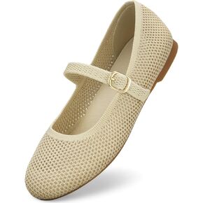 Tanamo Mary Jane Shoes Flats for Women Round Toe Shoes Ballet Flats Comfortable Dressy Adjustable Straps Casual Office Work Wedding Washable Knit Slip On