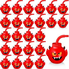 Umigy Halloween Cup for Kids 10 oz Reusable Plastic Cups Bulk Devil Shaped Cup with Lid and Straw for Gift Halloween Themed Party Favor Supplies(12 Pcs)