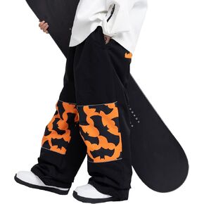 SNOWVERB Women Men Ski Baggy Cargo Knee Reflective Graphic Panel Casual Snow Pants Waterproof Loose Fit Snowboard Pants