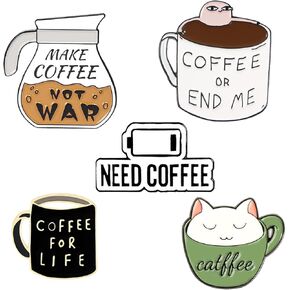 5PCS Cute Cat Coffee Enamel Pin Funny Cafe Cups Brooch Badges for Backpack Bag Jeans Lapel Shirts Gifts