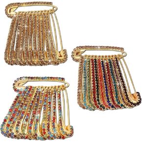 VAMA Multicolor Rhinestone Safety Saree Pins Brooches Sweater Shawl Clips Faux Crystal Brooches Shiny Brooch Pins for Clothing Dress Pants Skirt Dressing Accessories (Fancy Rhinestone Safety Pin)