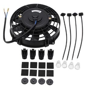 1 Set Black Fan 7" inch Universal Slim Fan Electric Radiator Engine Cooling Fans Push Pull 12V 80W with Mount Brackets and Tie Straps Kit