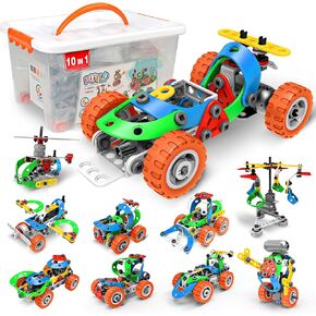 STEM Toys for Boys Kids Gift: 10 in 1 Electric Building Toys for 5 6 7 8 9 10 Year Old Birthday Gifts - Educational Construction Blocks Kits Activities Games Ages 4-6 4-8 5-7 6-8 8-10 8-12 Year Old