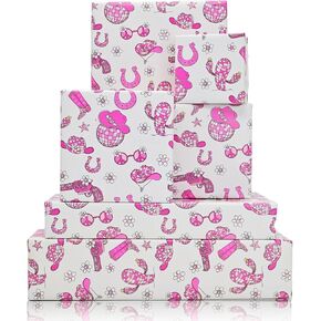 Vnaaem Western Cowgirl Wrapping Paper 6 Pcs Pink Disco Cactus Cow Boots and Hat Patterns for Girls Music Fans Women Birthday Baby Shower Party DIY Crafts Gift Packing 19.6 X 27.8 Inch