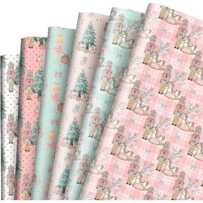 AnyDesign 12 Sheet Christmas Wrapping Paper Pink Nutcracker Gift Wrap Paper Folded Flat DIY Art Craft Paper for Birthday Party Baby Shower Packaging, 19.7 x 27.6 Inch