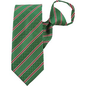 Jacob Alexander Men's Merry Christmas Green with Diagonal Red White Stripes Pre-Tied Zipper Neck Tie