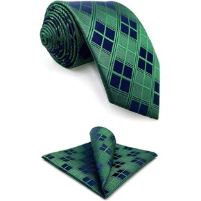 S&W SHLAX&WING Neckties for Men Green Navy Checkered Satin Tie for Wedding Party