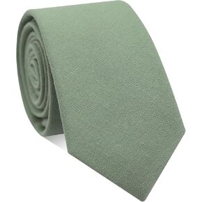 Ties for Men, Cotton Linen Mens Ties Skinny Solid Color Necktie Sage Green Tie for Wedding Business
