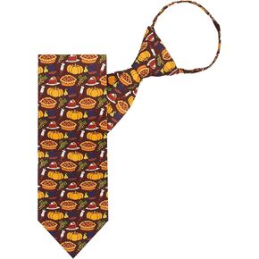 Jacob Alexander Men's Pumpkin Pie Grapes Pears Hats Candles Happy Thanksgiving Zipper Neck Tie - Brown