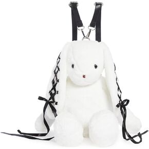 Dolls Kill Cuddly Bunny Plush Backpack For Women by Current Mood - Faux Fur With Lace-Up Ears and Vegan Leather Straps - Perfect for Playful Adventures