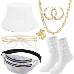 RIOSO 80s 90s Outfit for Women Hip Hop Costume Outfits Rapper Accessories Jewelry Set for Women Men