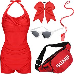 5 Pcs Halloween Guard Costume Set for Women Include Swimsuit Fanny Pack Sunglasses Hair Band and Whistle